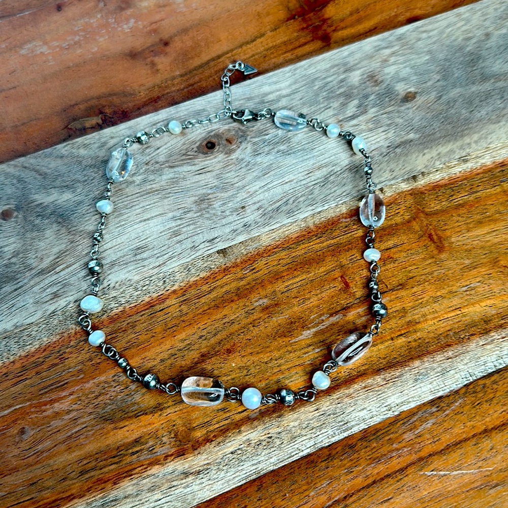 Silpada .925 Silver White Pearl and Clear Bead Necklace.